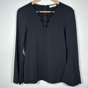 RAMY Brook Black V Neck Bell Sleeve Blouse Size  2